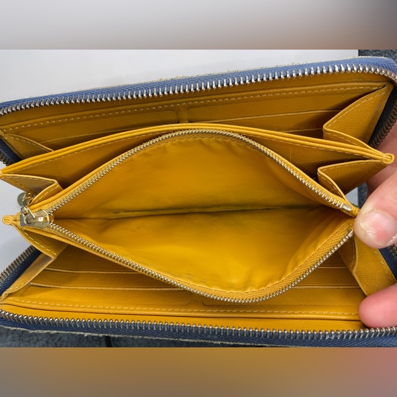 AUTHENTIC LOUIS VUITTON BLUE DENIM ZIPPY MONOGRAM WALLET WITH YELLOW INTERIOR - Picture 11 of 12